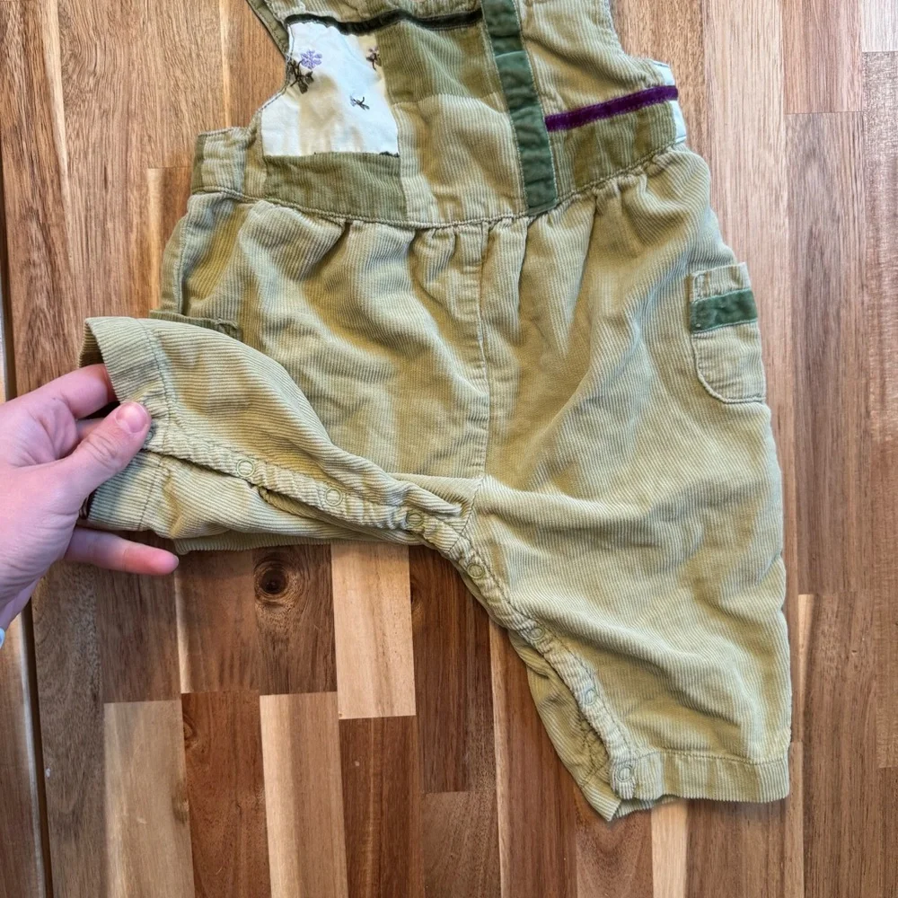 Vintage Gymboree Corduroy‎ Patchwork Overalls Olive Green Floral 3-6 Months 2000